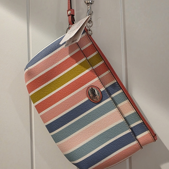 Coach Peyton Multicolor Striped Wristlet - New With Tags - Picture 2 of 4